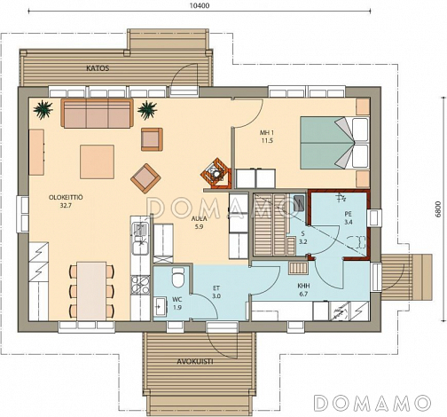 Проект каркасного дома с одной спальней / План 1 этажа