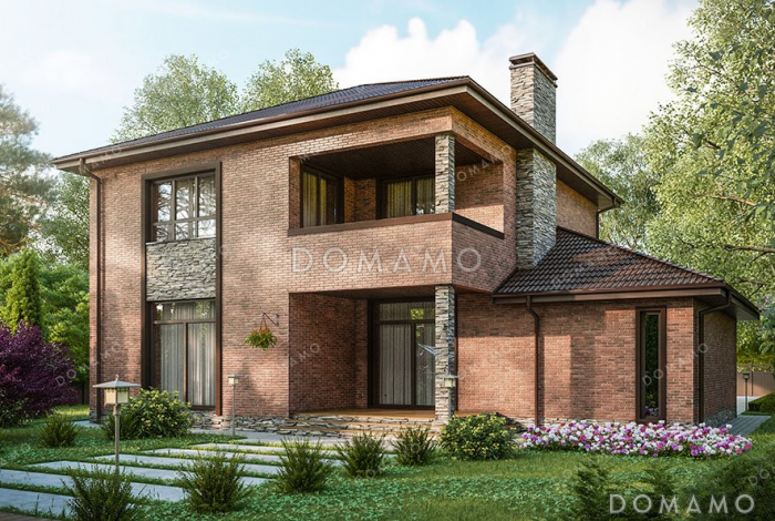 Проект двухэтажного дома с террасой и гаражом