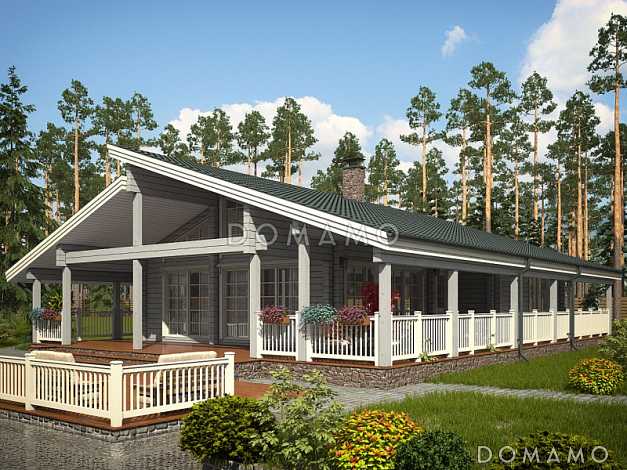 Проект одноэтажного дома из клееного бруса с огромной террасой