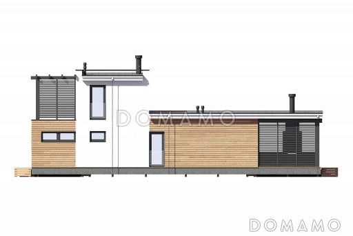 Проект дома с одной спальней на втором этаже, парной, душевой и крытой террасой с барбекю / Фасад 3