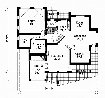 Проект дома из панелей СИП с комбинированной отделкой фасада / План 1 этажа