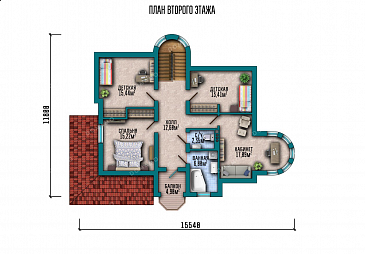Проект дома с эркером и террасой в стиле замка / План мансардного этажа