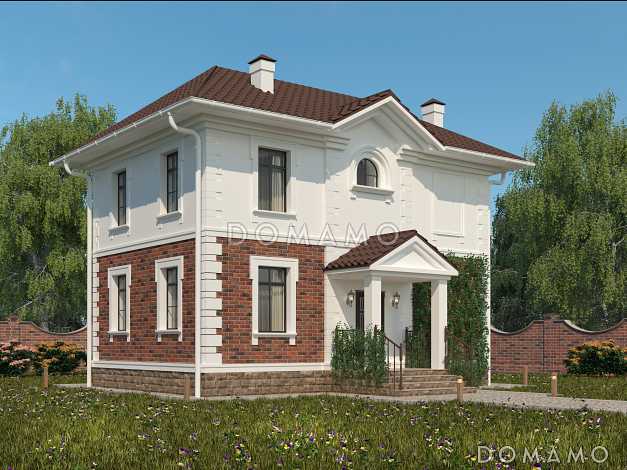 Проект компактного кирпичного коттеджа с парадным входом