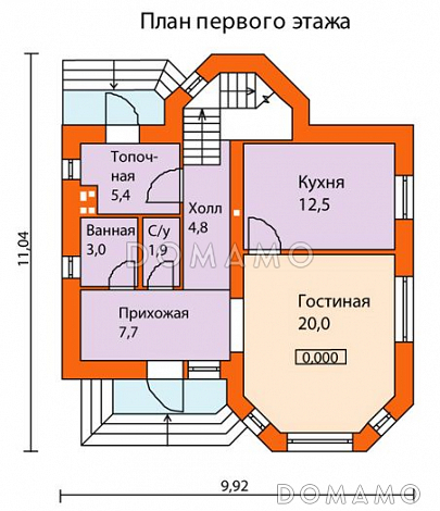 Проект кирпичного дома с солидным эркером на главном фасаде / План 1 этажа