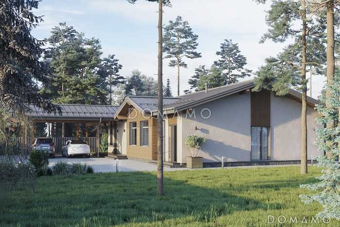 Проект одноэтажного дома с тремя спальнями, верандой для барбекю, постирочной и лапомойкой