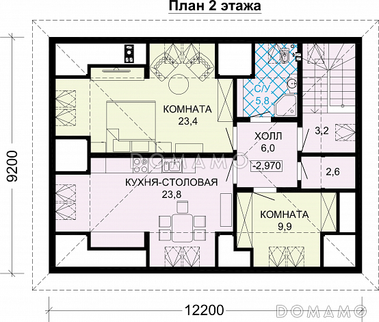 Проект гостевого дома с двойным гаражом / План мансардного этажа