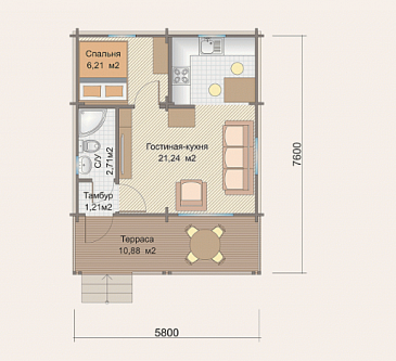 Б-80 Дом из клееного бруса / План 1 этажа