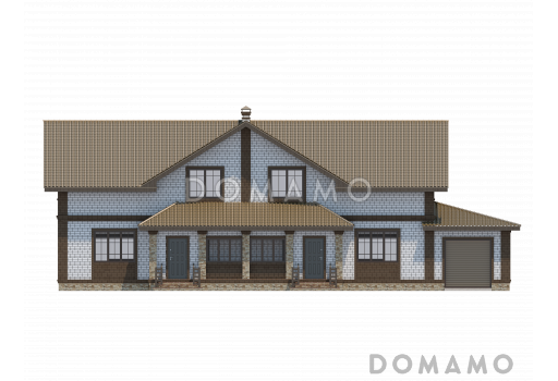 Проект двухэтажного коттеджа на две семьи / Фасад 4