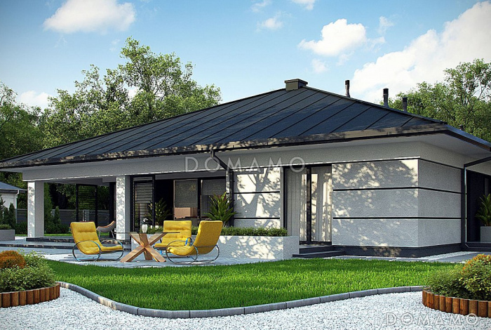 Проект загородного дома с подвалом, гаражом на две машины, панорамным остеклением  гостиной