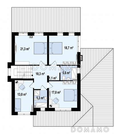 Проект современного двухэтажного дома из газобетона с пятью комнатами, гаражом и крытой террасой / План 2 этажа