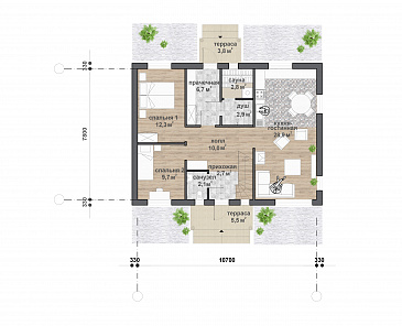 М-122 одноэтажный с мансардой дом / План 1 этажа