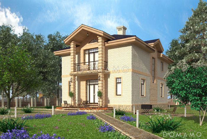 Проект двухэтажного коттеджа с террасой для узкого участка