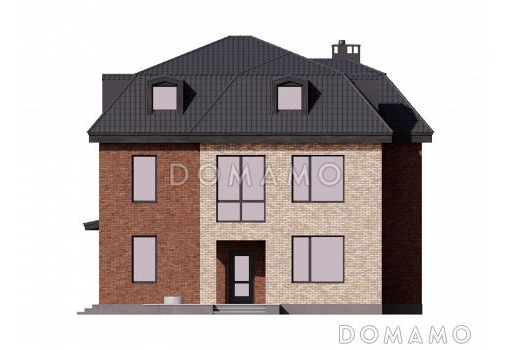 Проект двухэтажного особняка с мансардой, террасой и большой гардеробной / Фасад 1