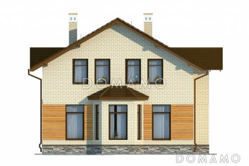 Проект коттеджа из белого клинкера с эркером и деревянными вставками / Фасад 1