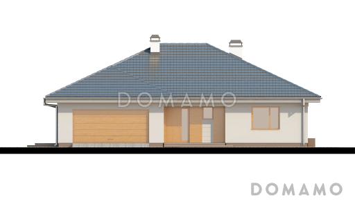 Проект одноэтажного дома из кирпича с выходом на террасу из гостиной и двух спален и с гаражом на два автомобиля / Фасад 4