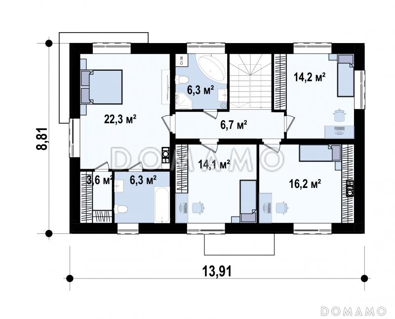 Проект дома с изолированной кухней, комнатой на первом этаже с санузлом, мастер-спальней на втором этаже / План 2 этажа