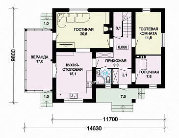 Проект уютного дома с небольшим зимним садом / План 1 этажа