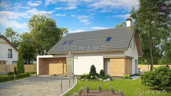 Проект одноэтажного мансардного дома из газобетона с тремя спальнями и пристроенным гаражом