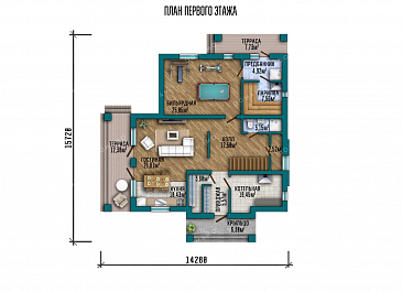Проект двухэтажного дома с двумя террасами и балконом / План 1 этажа