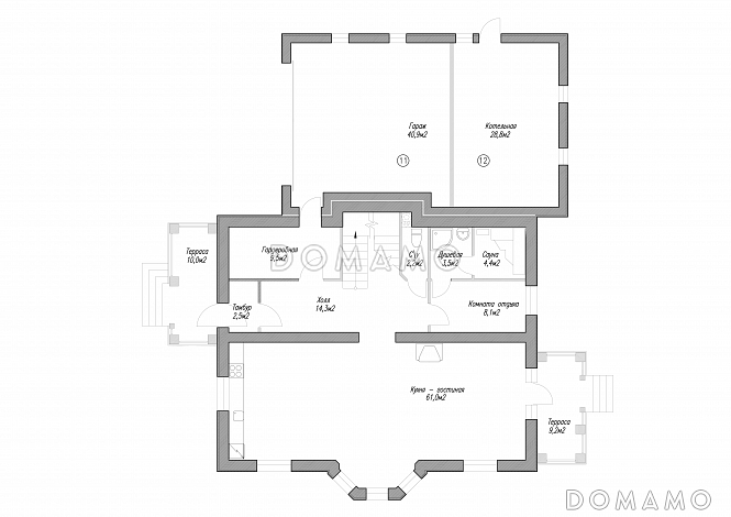 Проект дома в классическом стиле с гаражом / План 1 этажа