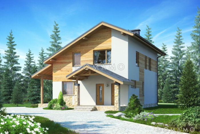 Проект загородного дома с панорамным окном в гостиной