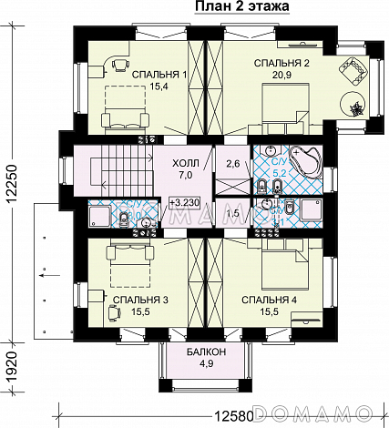 Проект кирпичного дома с подвалом / План 2 этажа