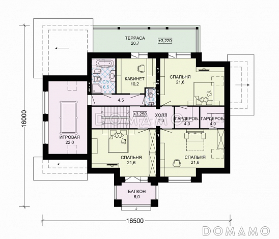 Проект дома из газобетона с гаражом на два автомобиля и бильярдной комнатой / План мансардного этажа