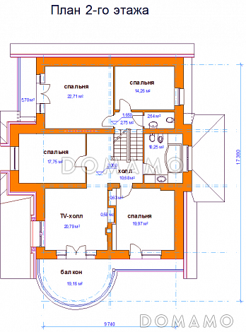 Проект коттеджа с высокой крышей / План 2 этажа