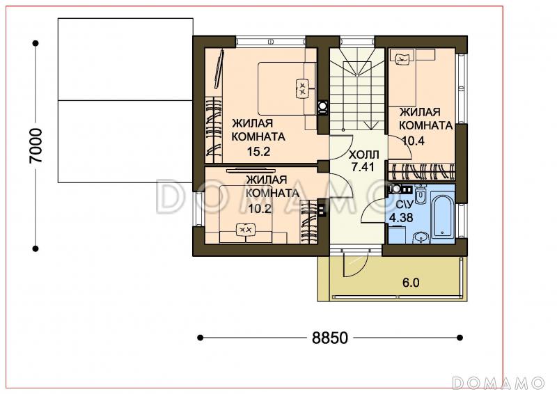 Проект компактного белого коттеджа с террасой и большим балконом / План 2 этажа