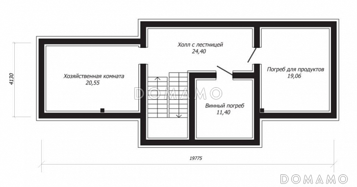 Проект двухэтажного дома из клееного бруса с зимним садом / План цокольного этажа