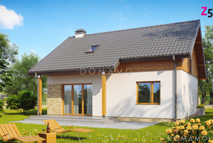 Проект компактного одноэтажного мансардного дома из газобетона с кабинетом и тремя спальнями