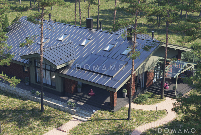 Проект дома со спа-зоной, верандой, просторной гостиной-столовой и 3 спальнями