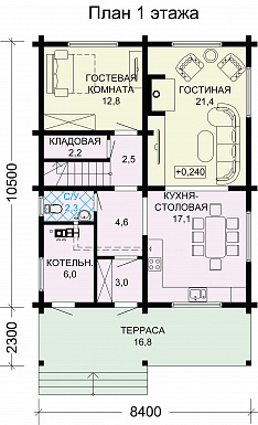 Проект дома из бруса в скандинавском стиле / План 1 этажа