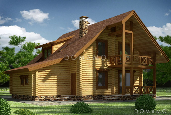 Проект деревянного дома с рациональной планировкой, просторной гостиной и гаражом