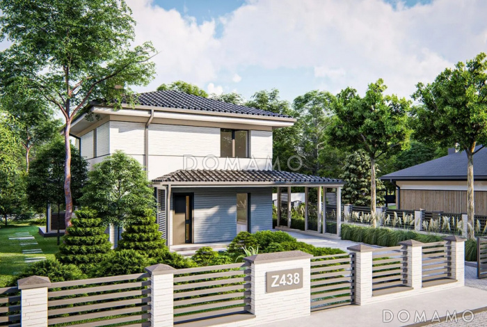 Проект двухэтажного загородного дома для семьи с детьми, просторной ванной, террасой