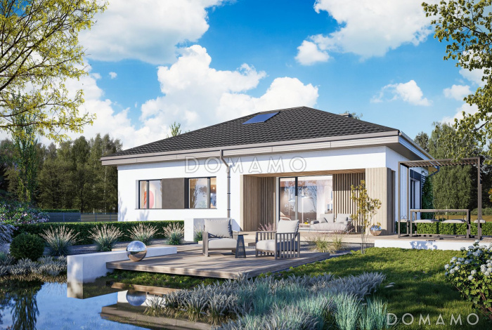 Проект компактного кирпичного дома с 3 спальнями, просторной гостиной и открытой террасой