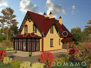 Проект небольшого коттеджа с облицовкой светлым кирпичом с террасой