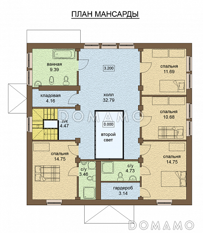 Проект одноэтажного дома с мансардой, с зоной СПА на цокольном этаже / План мансардного этажа