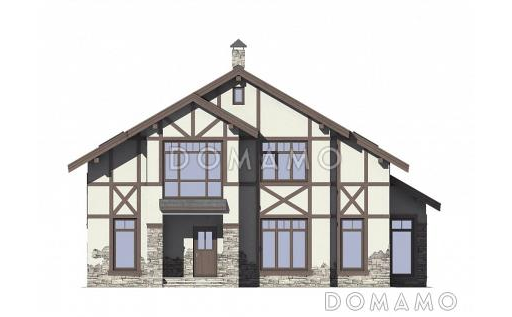 Проект дома из газобетона с сауной и тремя спальными комнатами / Фасад 1