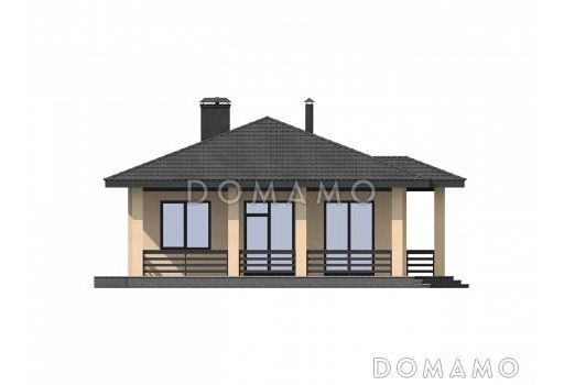 Проект одноэтажного дома с тремя спальнями, отдельным входом в техническое помещение, террасой / Фасад 2