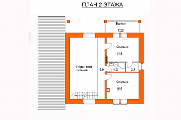 Проект дома с крытой террасой, спальней на первом этаже, балконом, вторым светом / План мансардного этажа