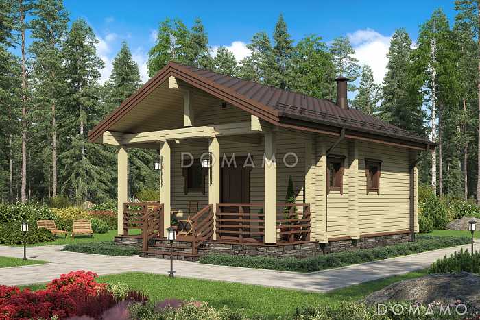 Проект бани с гостевой комнатой, террасой, парной и душевой