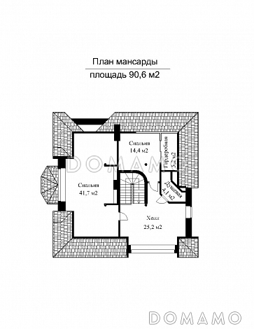 Проект импозантного особняка с гаражом на две машины, бассейном и тренажерным залом / План мансардного этажа