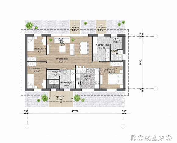 С-131.1 одноэтажный дом / План 1 этажа