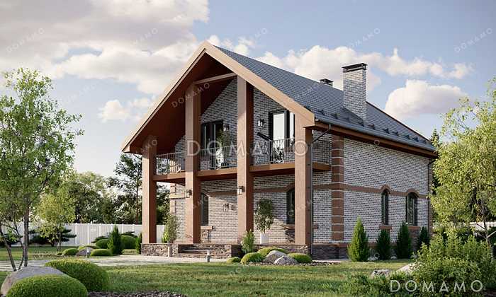 Проект компактного дома с мансардой, 4 спальнями и большим балконом