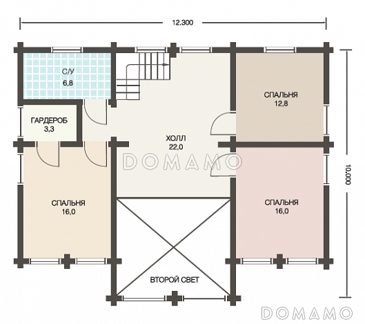 Проект дома из клееного бруса с большой верандой перед домом / План мансардного этажа