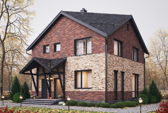 Проект загородного дома с крышей Судейкина, с отдельным входом в котельную,  спальней на первом этаже, ванной и санузлом на втором этаже