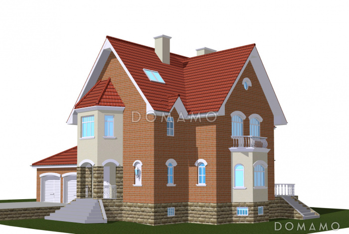 Проект трёхэтажного коттеджа с гаражом, подвалом и бассейном