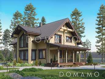 Проект дома из бруса с 4 спальнями, террасой, балконом и вторым светом
