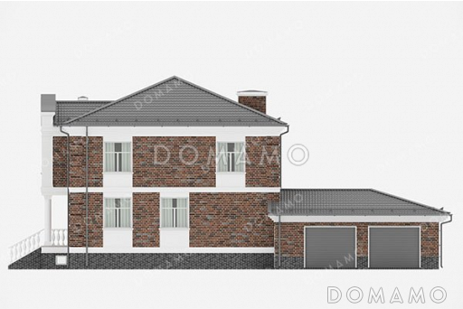 Проект двухэтажного дома с подвалом и гаражом на два автомобиля / Фасад 4